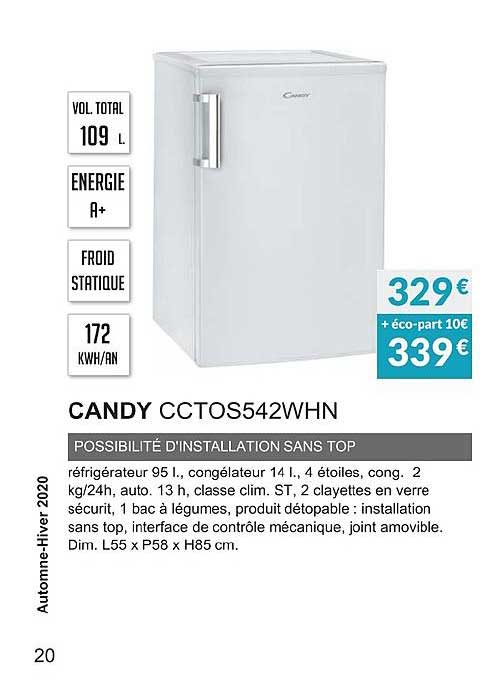 candy cctos542whn possibilité d'installation sans top