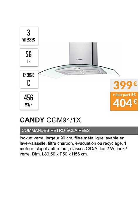 candy cgm94 1x commandes rétro éclairées