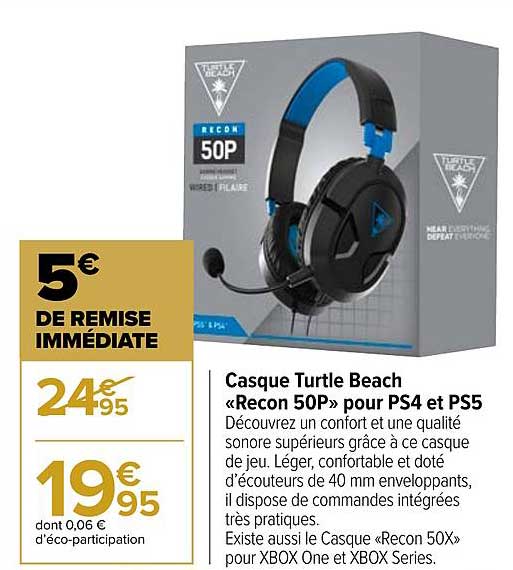 casque turtle beach «recon 5op» pour ps4 et ps5