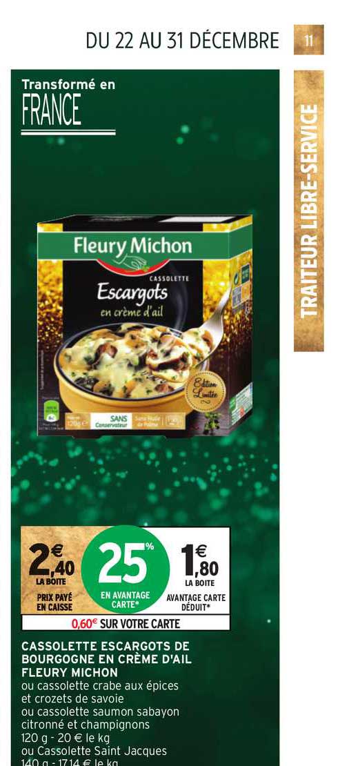 cassolette escargots de bourgogne en crème d'ail fleury michon