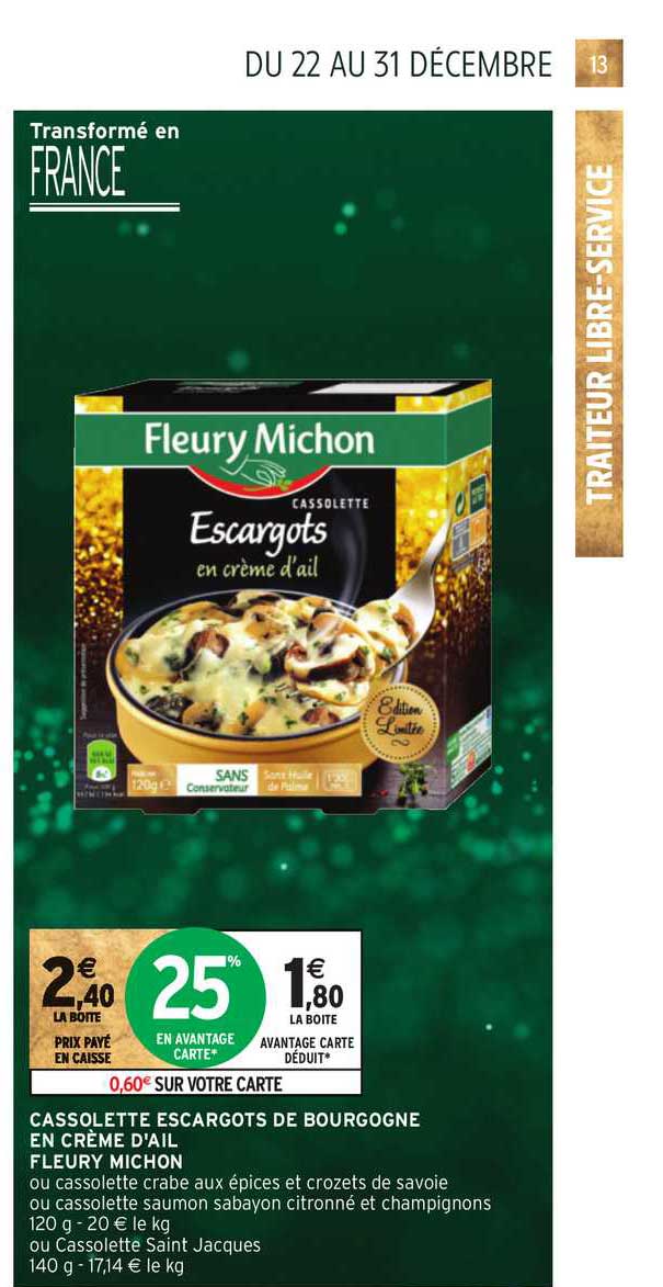 cassolette escargots de bourgogne en crème d'ail fleury michon