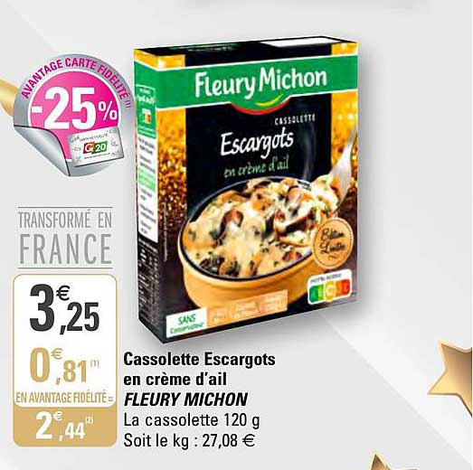 cassolette escargots en crème d'ail fleury michon