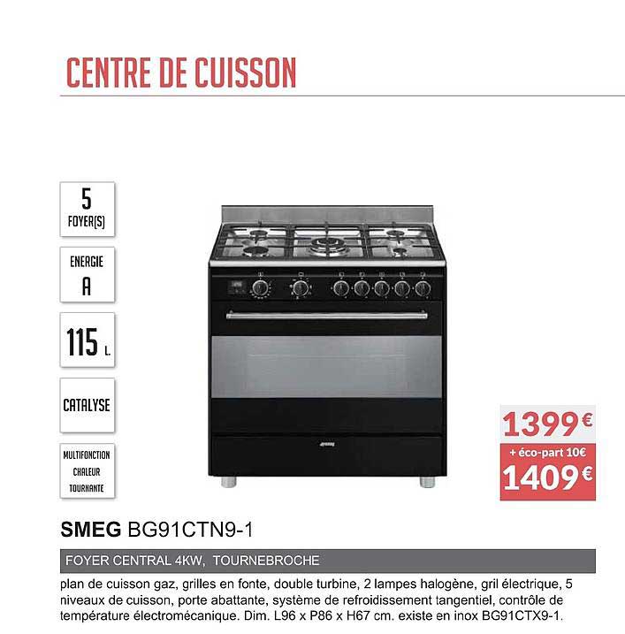 centre de cuisson smeg bg91ctn9 1 foyer central 4kw tournebroche