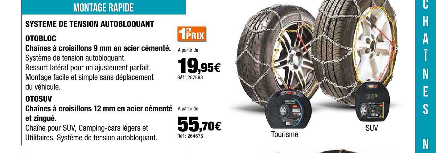 chaînes à croisillons 9 mm en acier cémenté otobloc, chaînes à croisillons 12 mm en acier cémenté et zingué otosuv