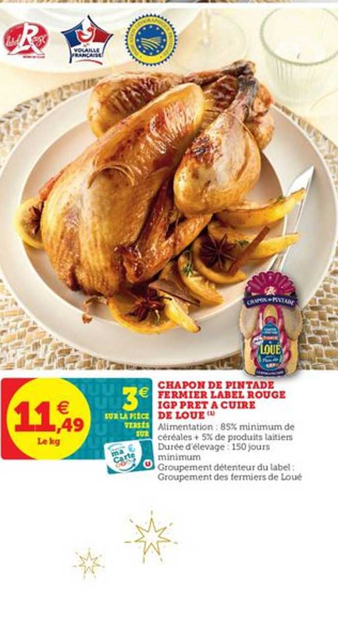 chapon de pintade fermier label rouge igp prêt à cuire de loue