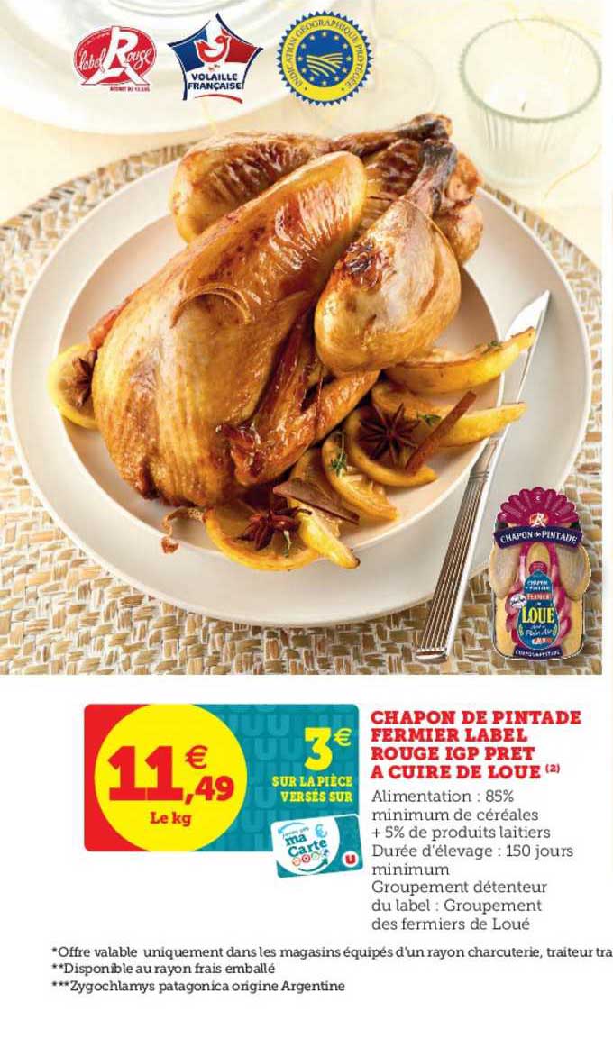 chapon de pintade fermier label rouge igp prêt à cuire de loue