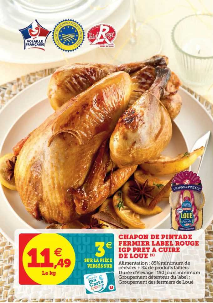 chapon de pintade fermier label rouge igp prêt à cuire de loue