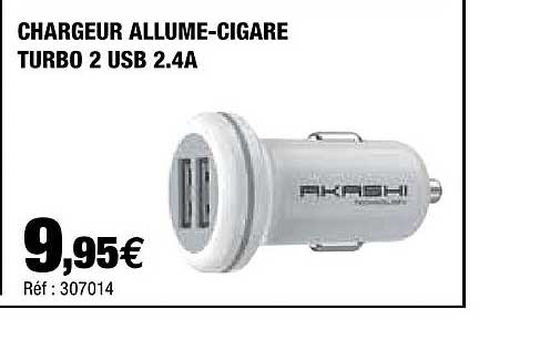 chargeur allume-cigare turbo 2 usb 2.4a akashi