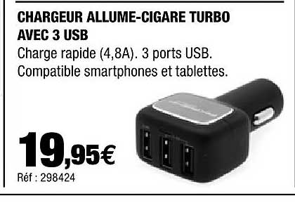 chargeur allume-cigare turbo avec 3 usb