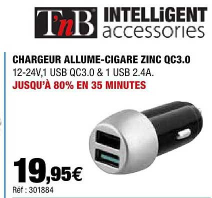 chargeur allume-cigare zinc qc3.0 tnb intelligent accessories