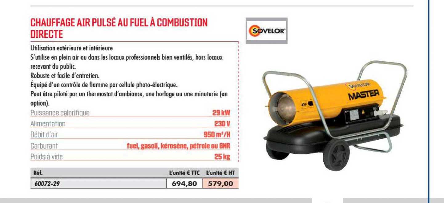 chauffage air pulsé au fuel à combustion directe