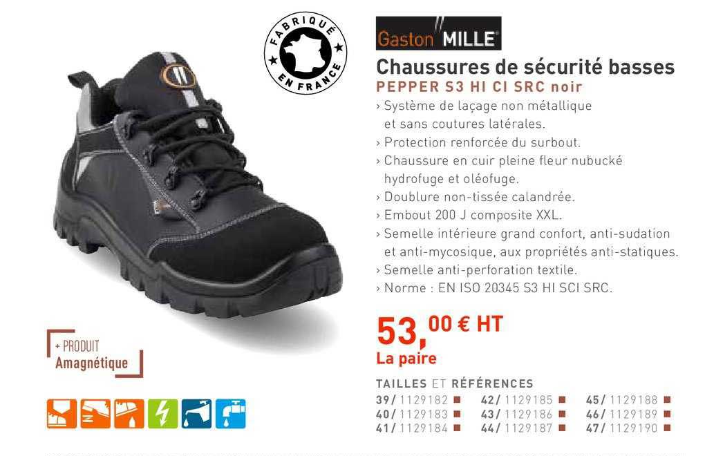 chaussures de sécurité basses pepper s3 hi ci src noir gaston mille