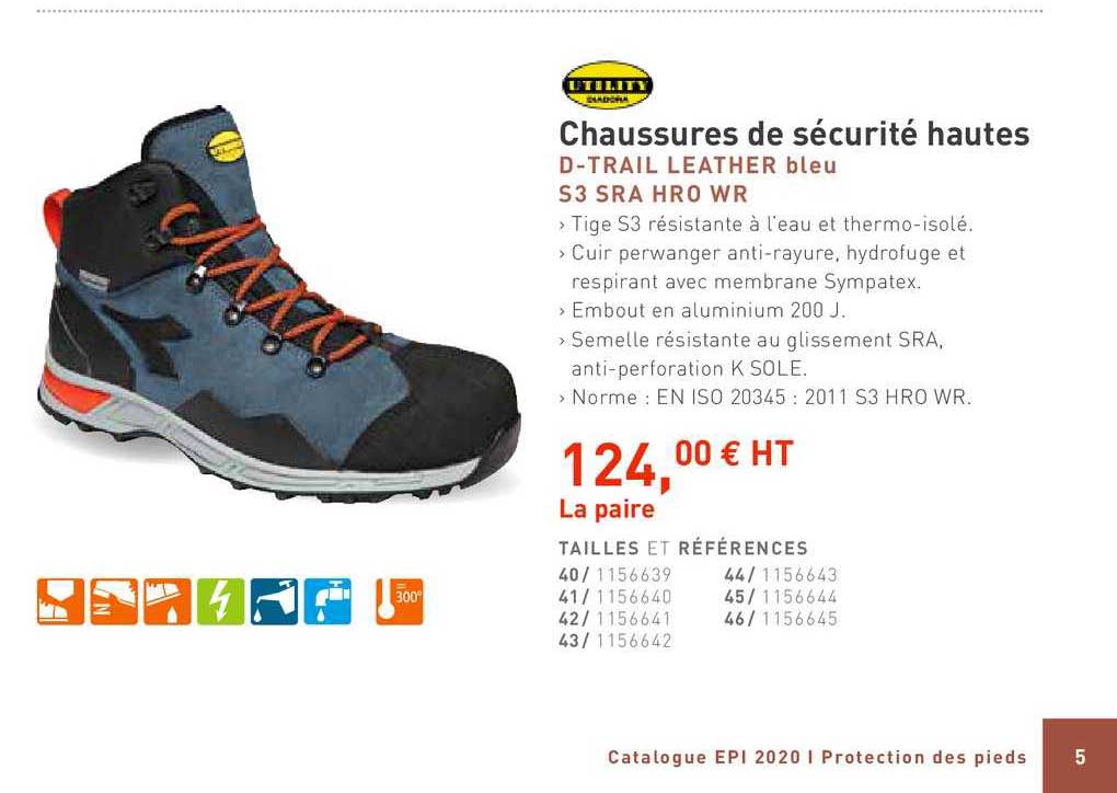 chaussures de sécurité hautes d trail leather bleu s3 sra jro wr