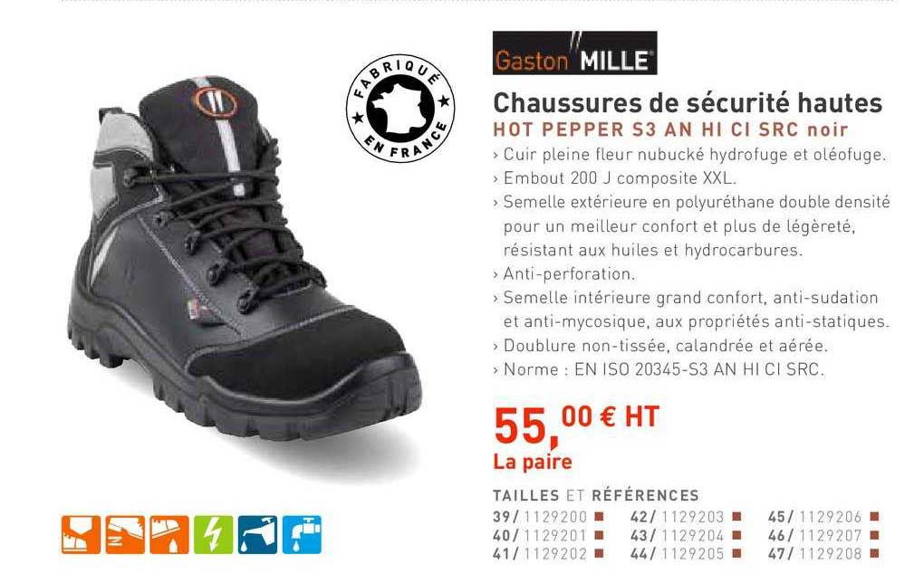 chaussures de sécurité hautes hot pepper s3 an hi ci src noir gaston mille