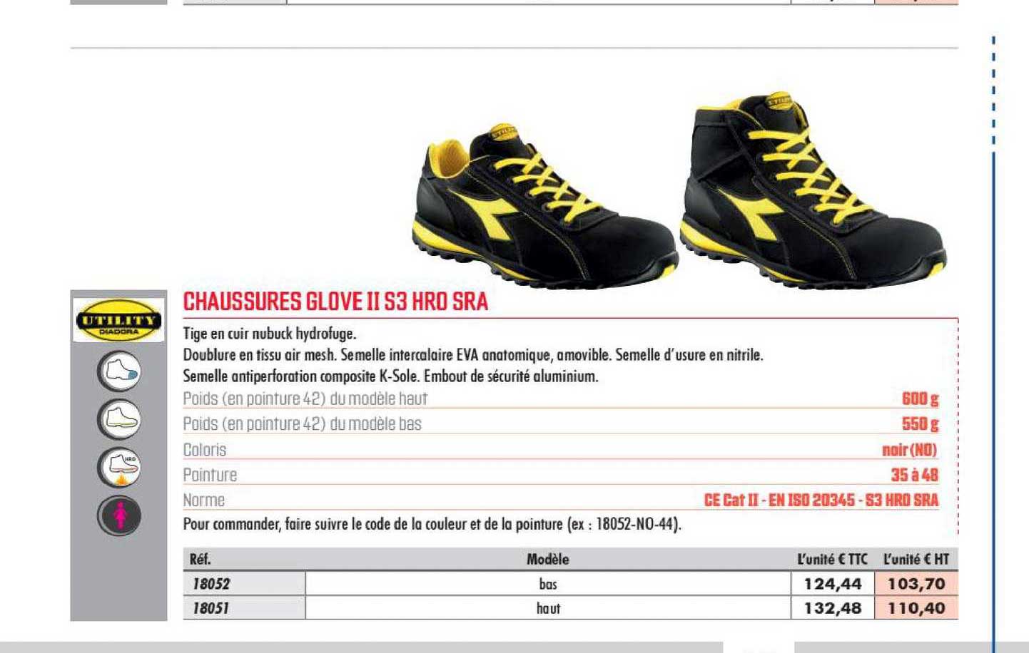 chaussures glove ii s3 hro sra utility diadora