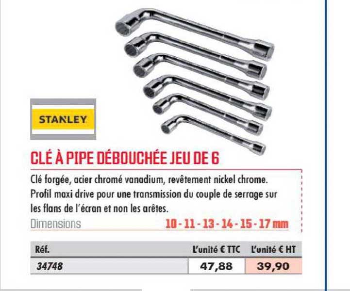 clé à pipe débouchée jeu de 6 stanley
