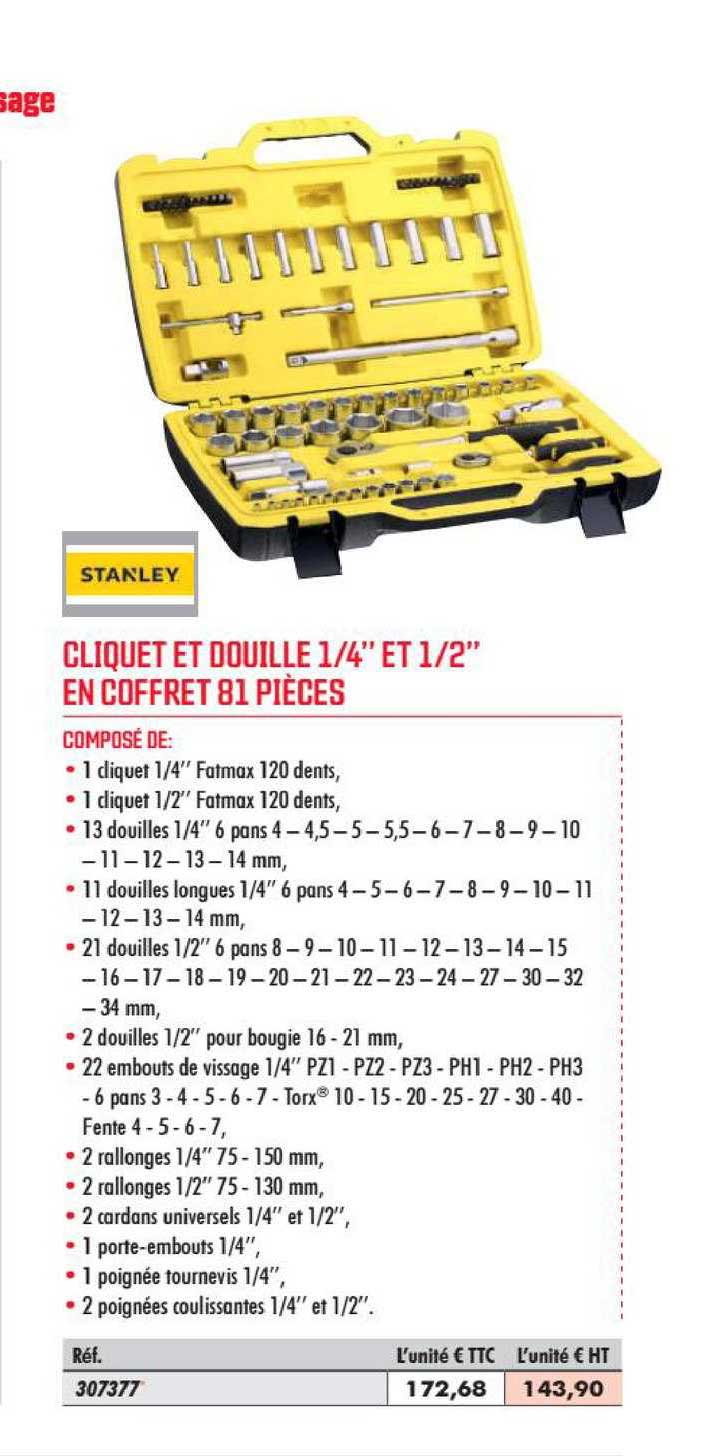 Cliquet Et Douille 1 4 Et 1 2 En Coffret 81 Pièces Stanley