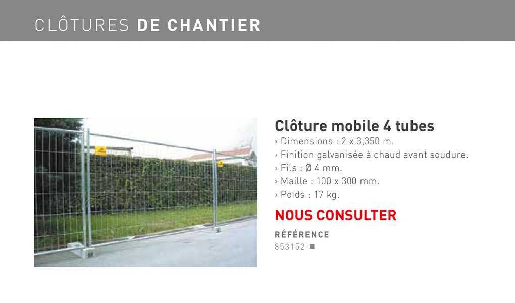 Clôture Mobile 4 Tubes