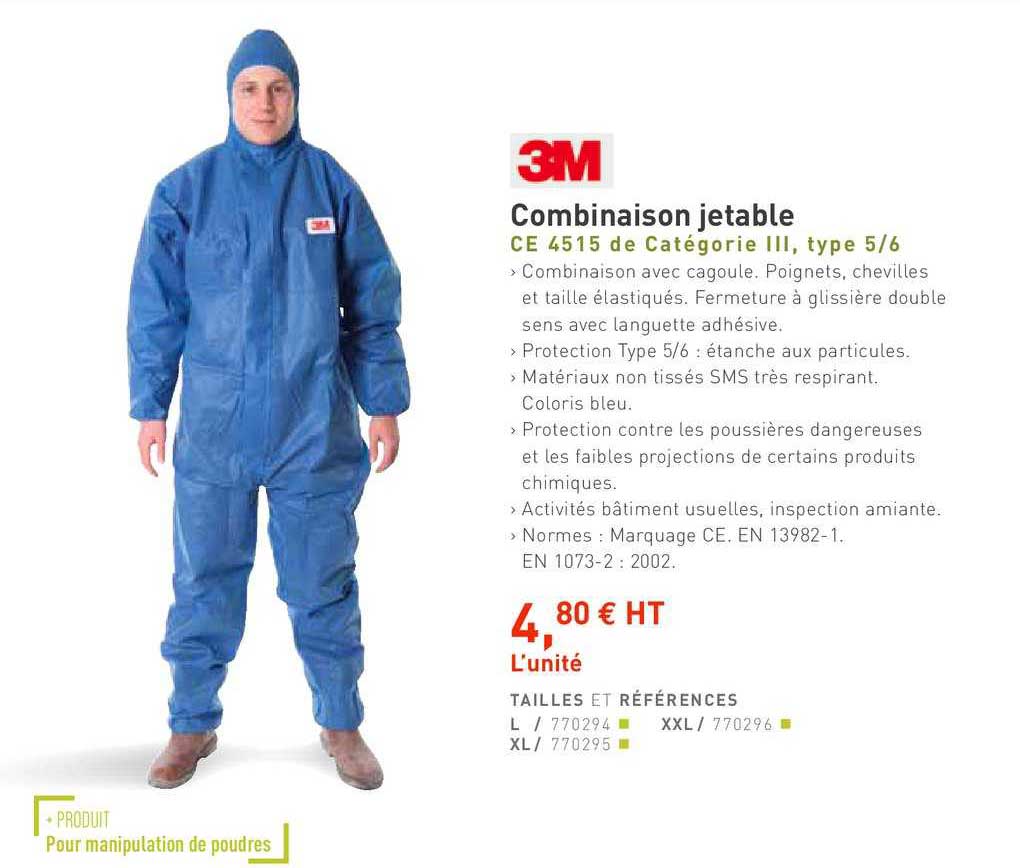 combinaison jetable ce 4515 de catégorie lll type 5 6 3m