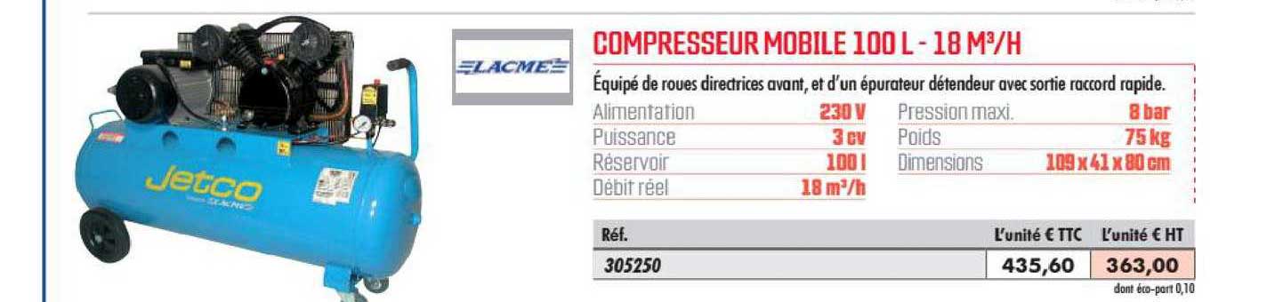 Compresseur Mobile 100l 18m3 H