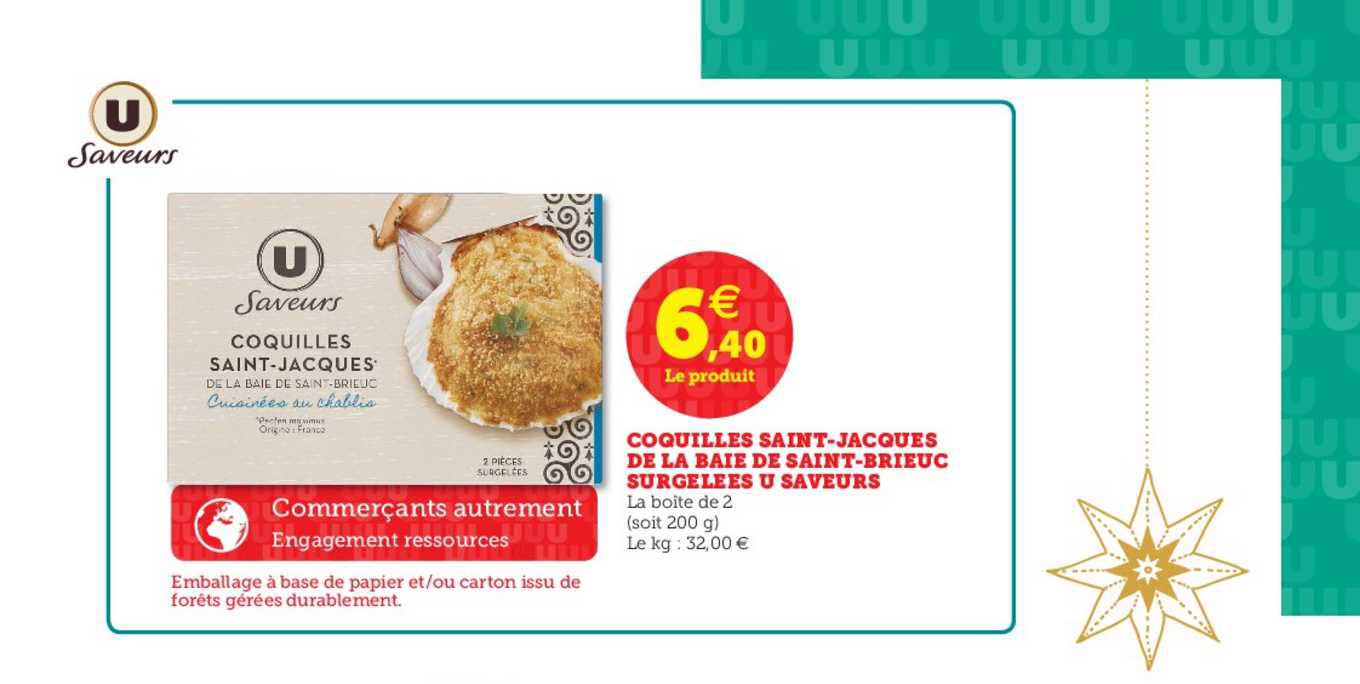 coquilles saint jacques de la baie de saint brieuc surgelées u saveurs