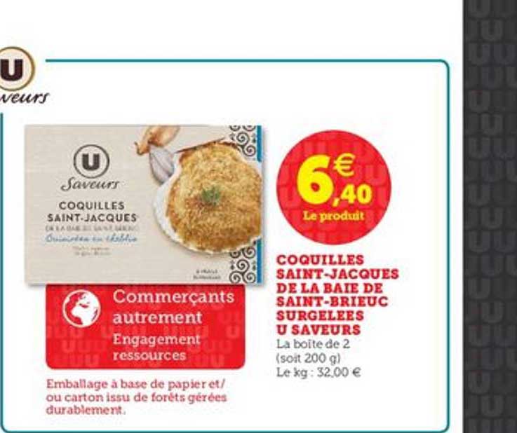 coquilles saint jacques de la baie de saint brieuc surgelées u saveurs