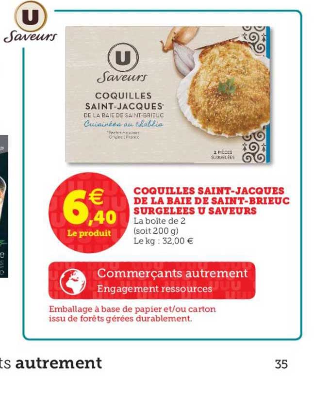 coquilles saint jacques de la raie de saint brieuc surgelées u saveurs