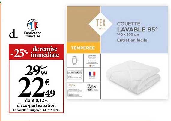 couette lavable 95° tex -25% de remise immédiate