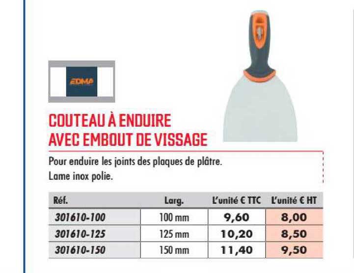 couteau à enduire avec embout de vissage
