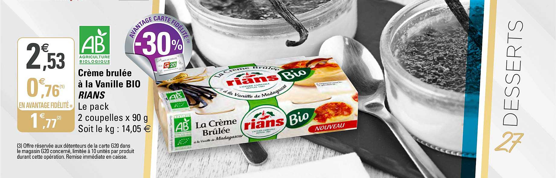 crème brulée à la vanille bio rians