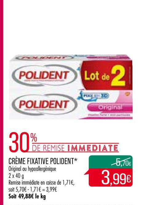 crème fixative polident 30% de remise immédiate