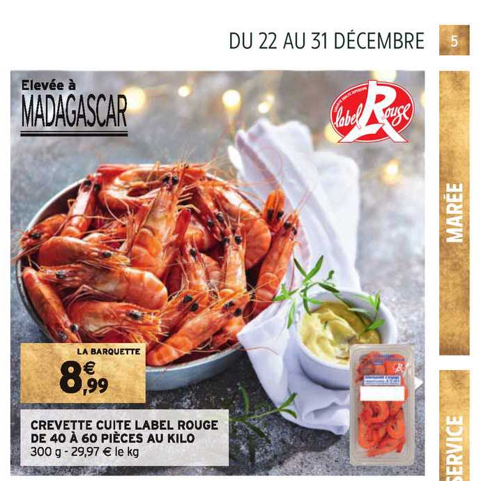 Crevette Cuite Label Rouge De 40 à 60 Pièces Au Kilo