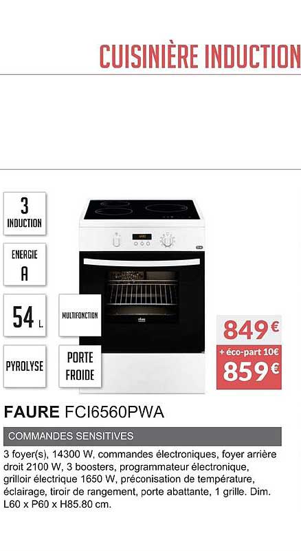 Cuisinière Induction Faure Fci6560pwa Commandes Sensitives