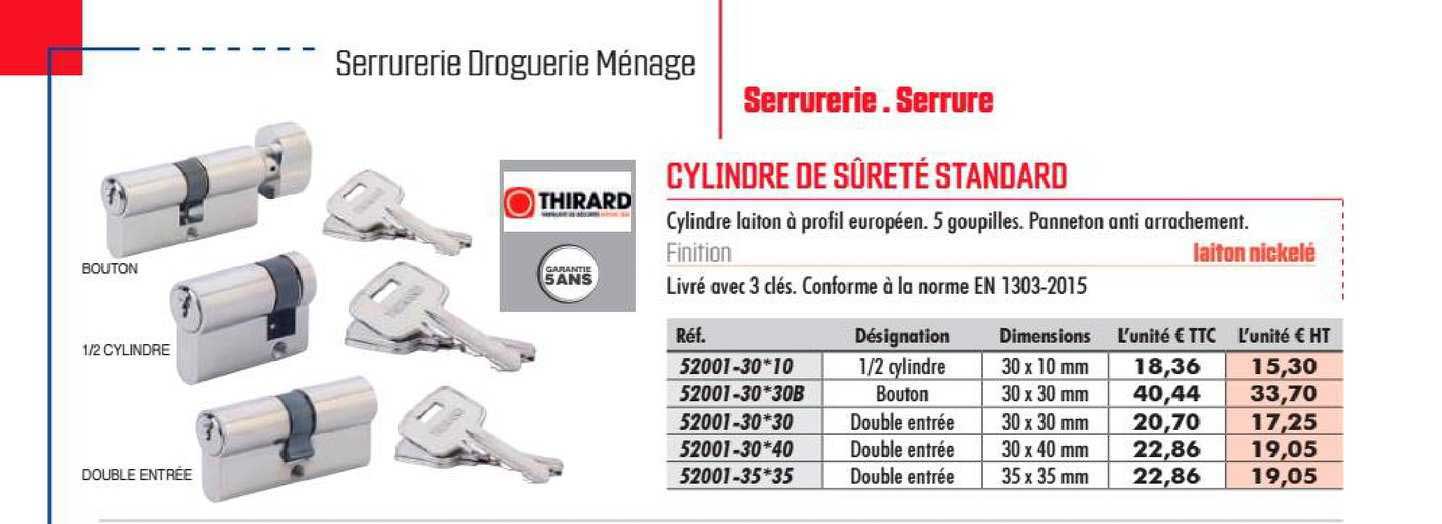 cylindre de sûreté standard