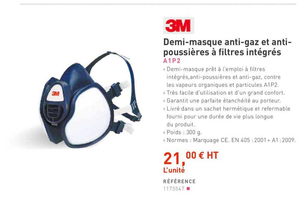 demi masque anti gaz et anti poussières à filtres intégrés a1p2 3m