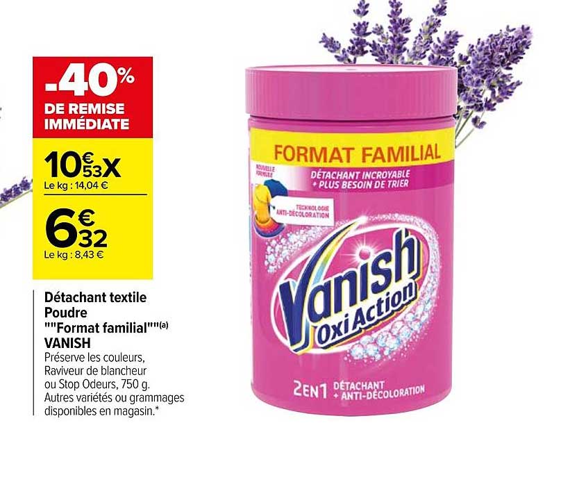 détachant textile poudre "format familial" vanish -40% de remise immédiate