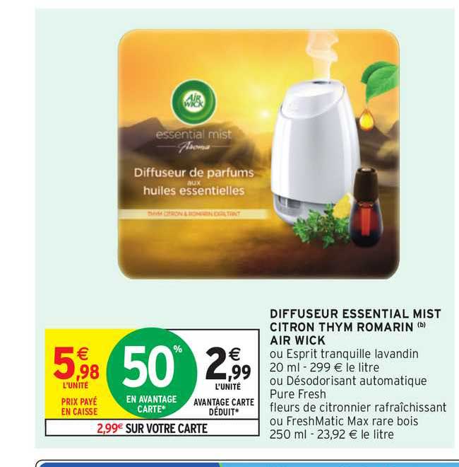 diffuseur essential mist citron thim romarin air wick