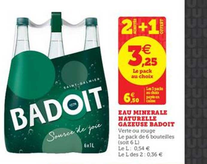 Eau Minérale Naturelle Gazeuse Badiot 2+1 Offert