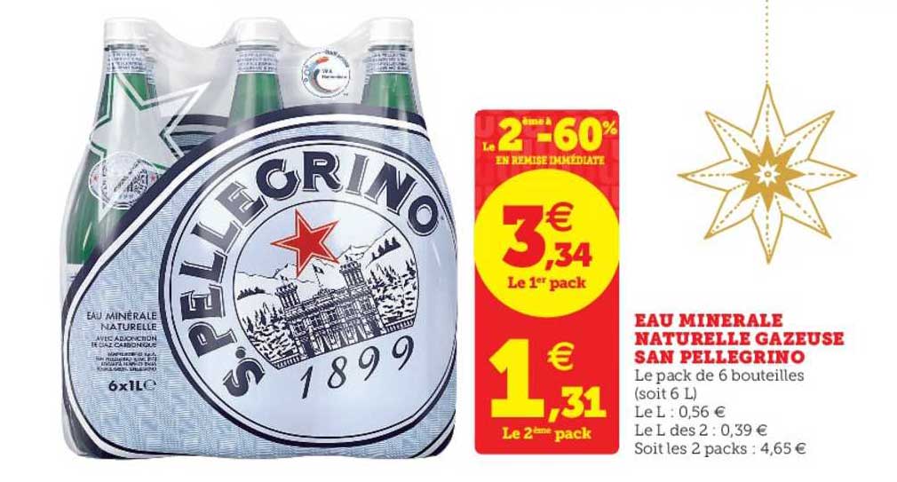 eau minérale naturelle gazeuse san pellegrino le 2ème à -50%