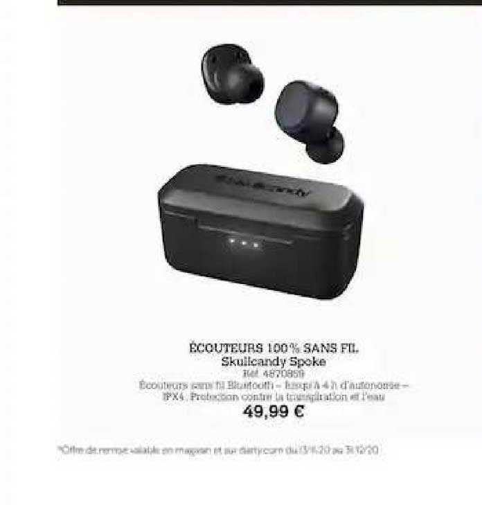 écouteurs 100% sans fil skullcandy spoke