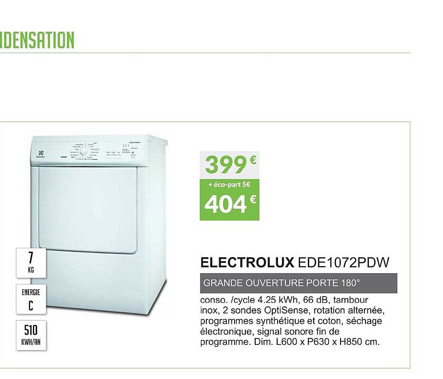 electrolux ede1072pdw grande ouverture porte 180°