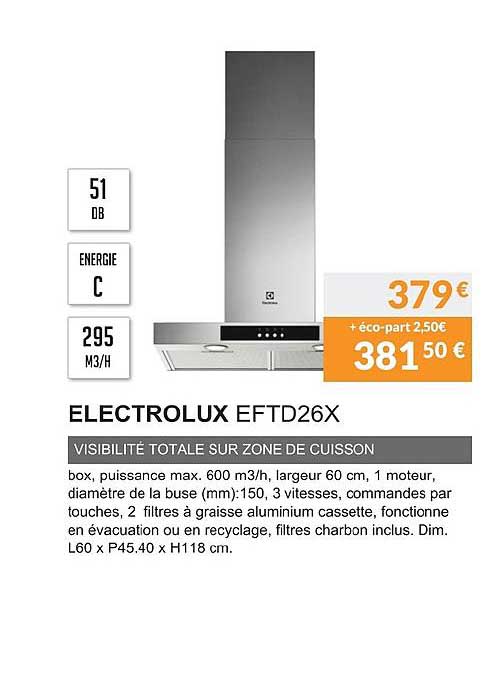 electrolux eftd26x visibilité totale sur zone de cuisson