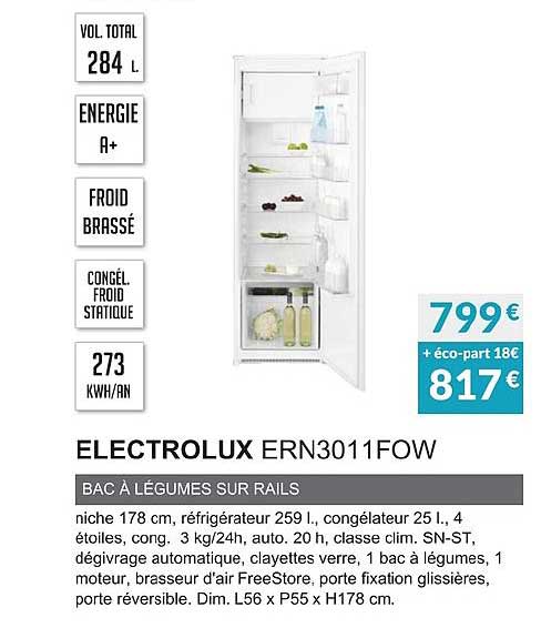 Electrolux Ern3011fow Bac à Légumes Sur Rails