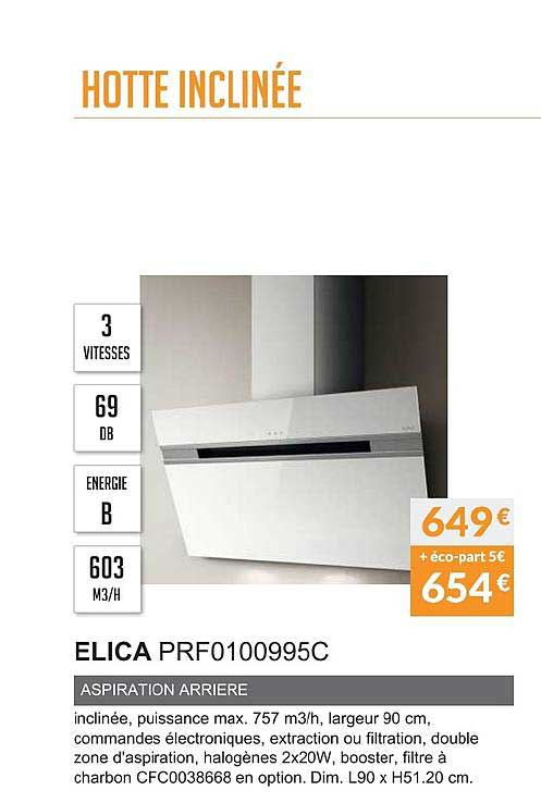 hotte inclinée elica prf100995c aspiration arrière