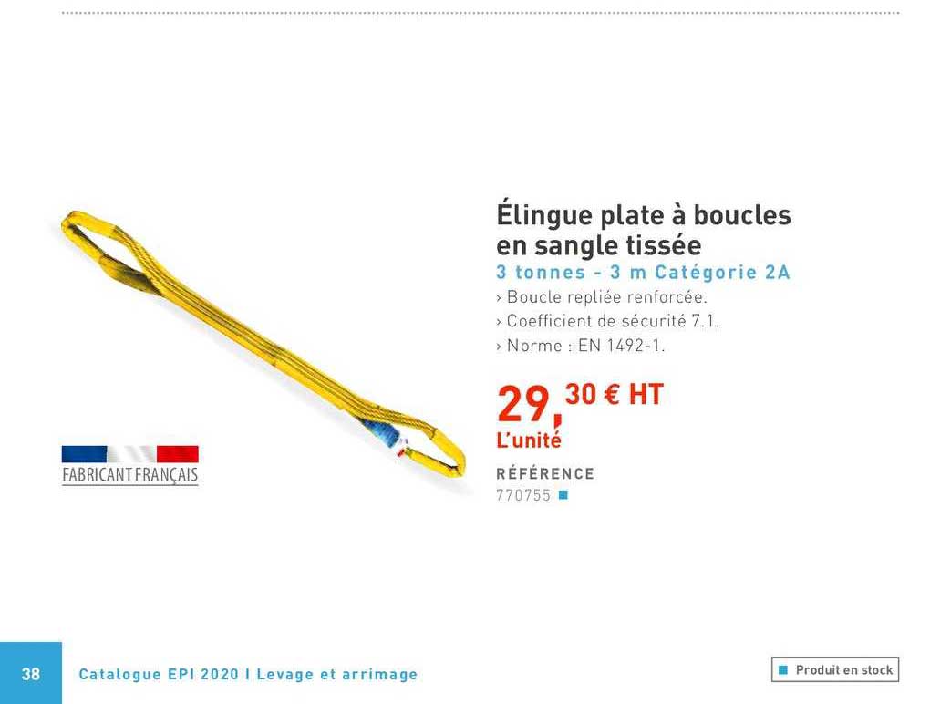 élingue plate à boucles en sangle tissée 3 tonnes 3 m catégorie 2a