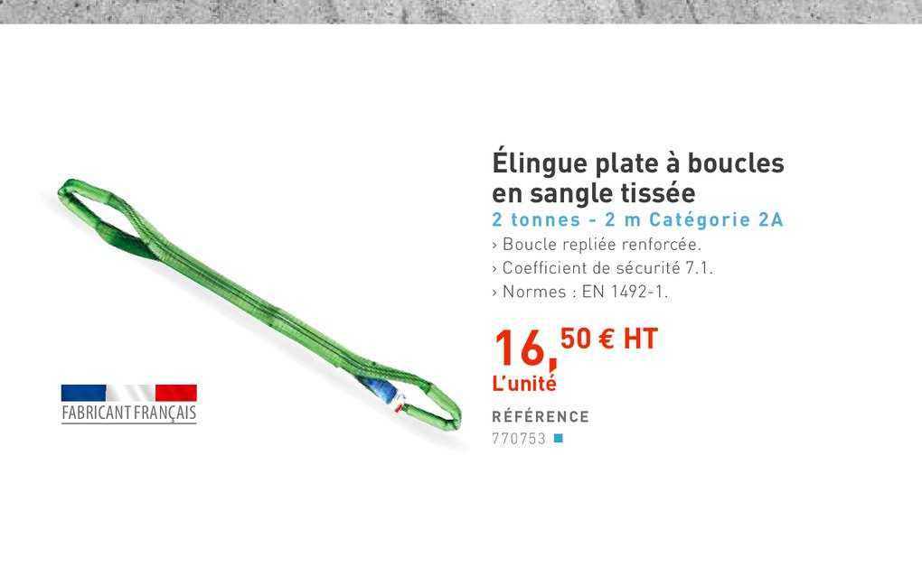 élingue plate à boucles en sangle tissée 2 tonnes 2 m catégorie 2a