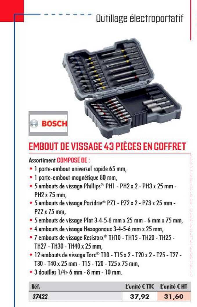 embout de vissage 43 pièces en coffret bosch