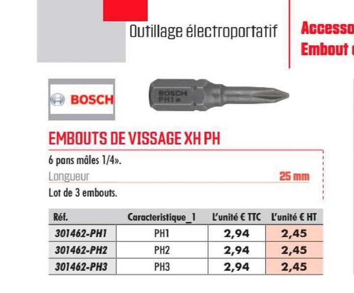embouts de vissage xh ph bosch
