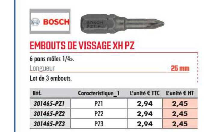 embouts de vissage xh pz bosch