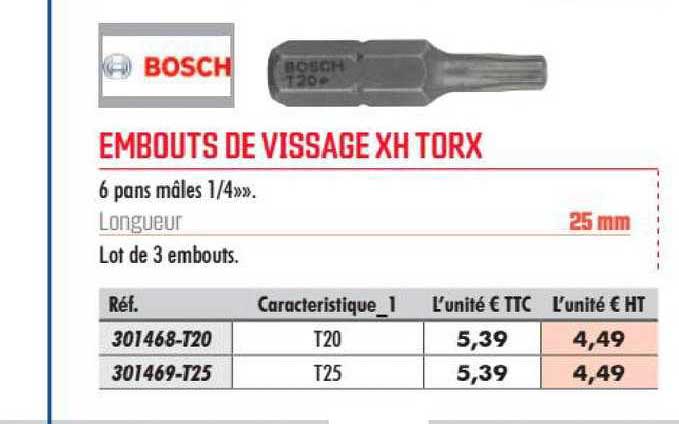 embouts de vissage xh torx bosch